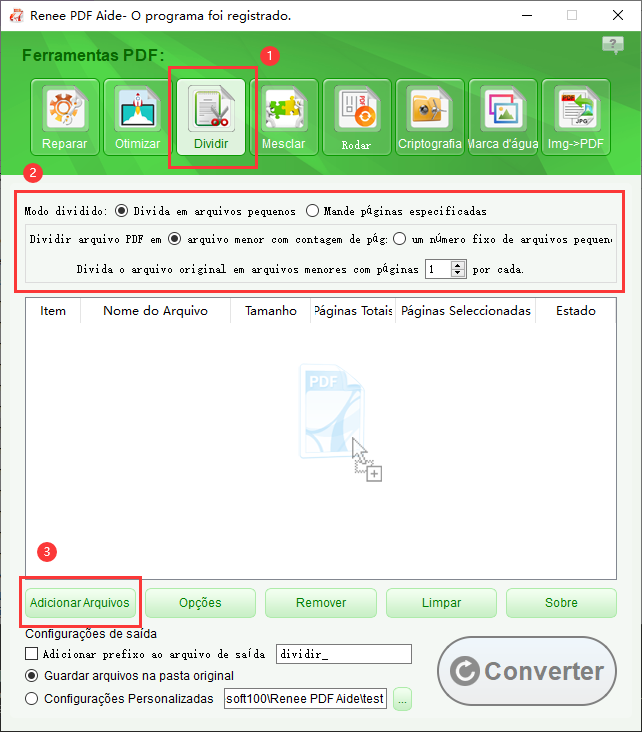 como dividir arquivos pdf com renee pdf aide