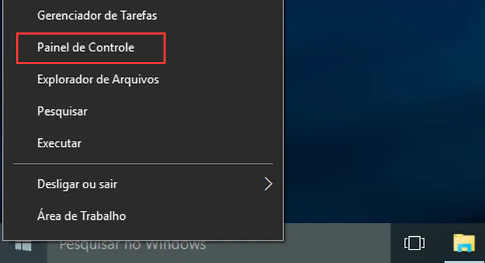 clique no painel de controle do Windows