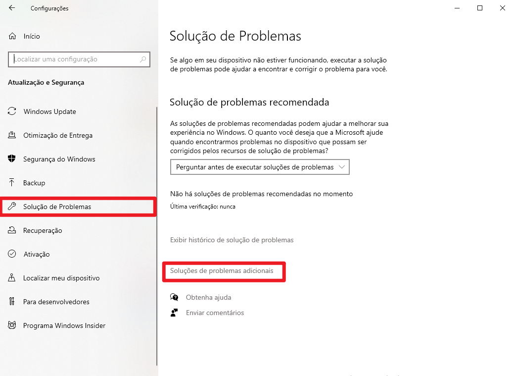 Windows Atualizações e segurança outra solução de problemas