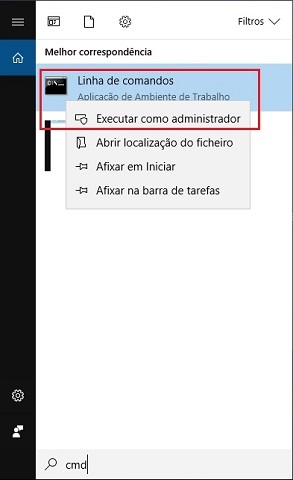 pesquisar cmd para abrir o prompt de comando