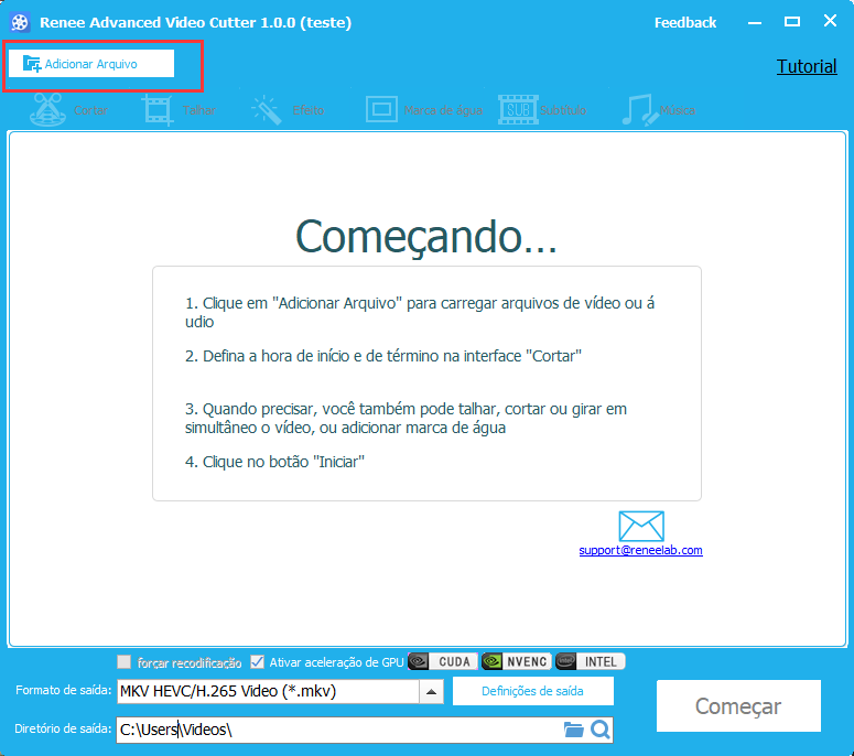 adicionar arquivos no cortador avançado do renee video editor