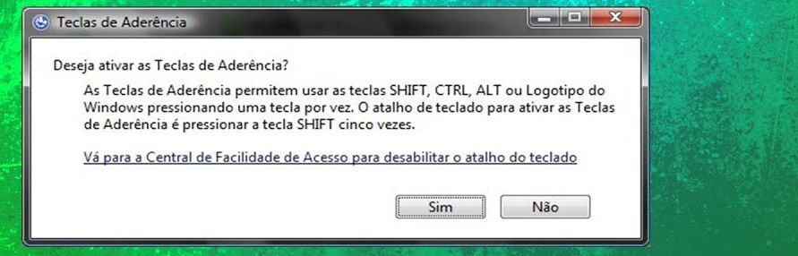 pressione shift 5 vezes para ativar o programa fixo sethc