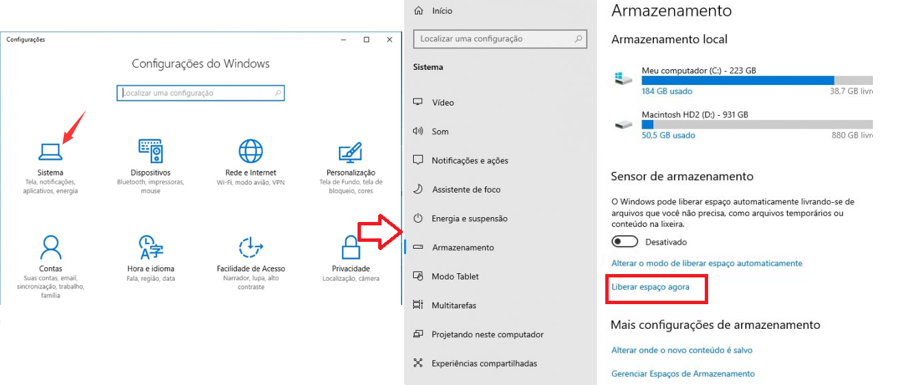 vá para Iniciar > Configurações > Sistema > Armazenamento e clique em “ Liberar espaço agora ” na seção Storage Sense.