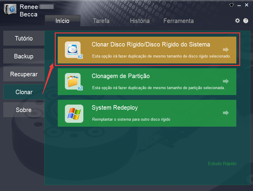 Clonagem de disco/clonagem de disco do sistema